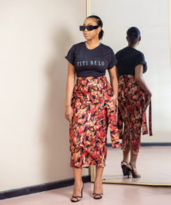 Bow Detail Midi Skirt in Ankara print by TITI BELO for It's Made To Order