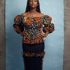 The NUTI Skirt and NUSE Top is a midi pencil skirt with wax print ruffle detail made by MOD Ghana for It's Made To Order