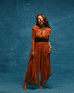 The MARI chiffon jumpsuit is a belted wide leg jumpsuit in ankara print chiffon by MOD Ghana for It's Made To Order